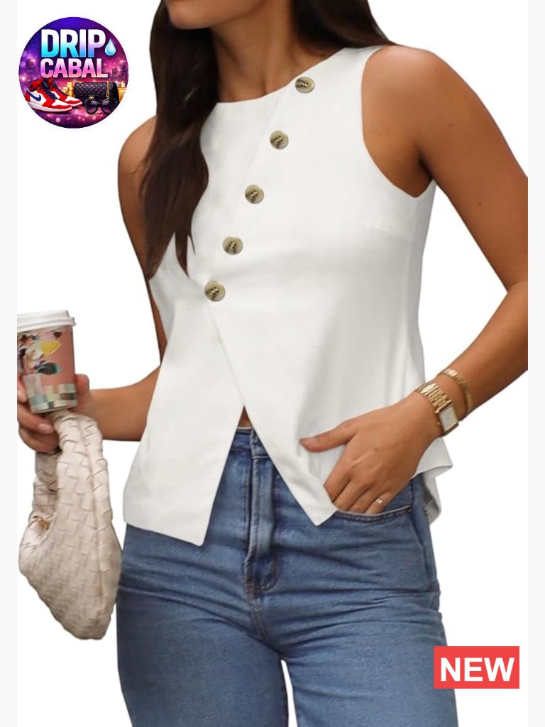 Slim Fit Sleeveless Vest Casual Crewneck Button Down Business Office Work